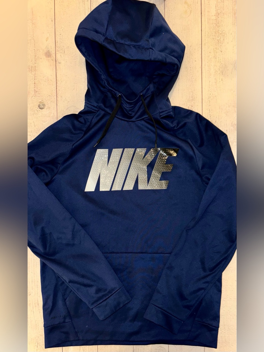 Nike Men's Navy Zip-Up Hoodie with Metallic Logo